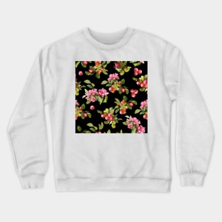 Watercolor small apple tree branch on black Crewneck Sweatshirt